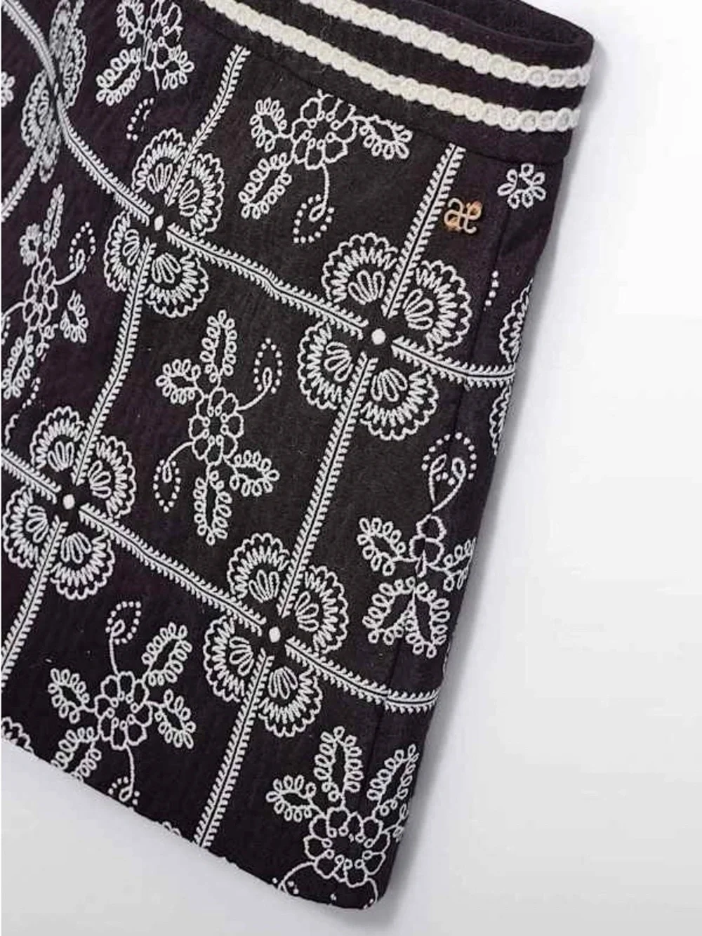 Girls Black & White Embroidered Knit Two-Piece Set